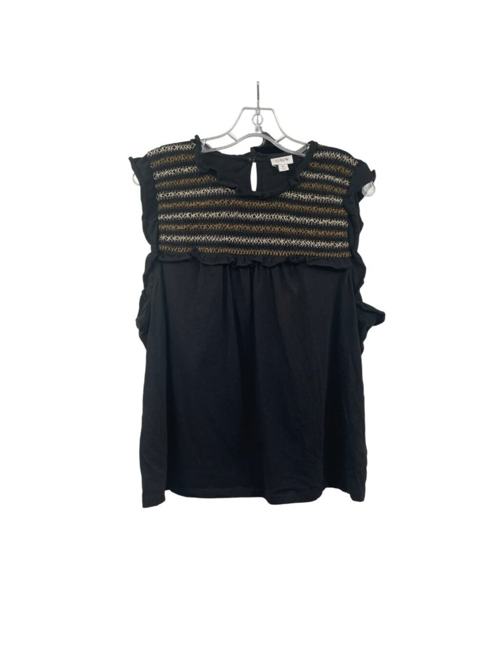 J.Crew Womens Embrodiered Top Sleeveless Ruffle Black/Multi Size XL